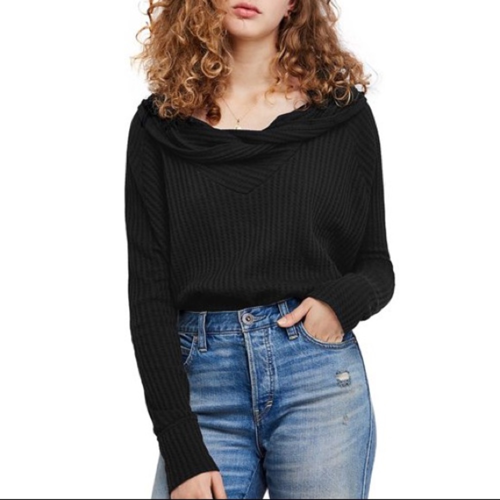 FREE PEOPLE Wide Neck Black Thermal